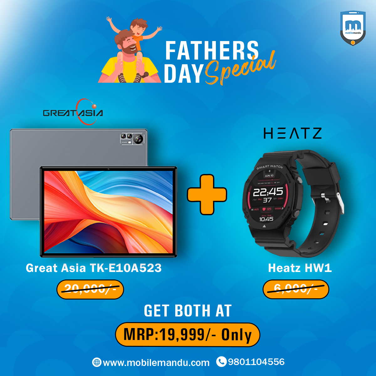 GreatAsia TK E10A523  +  Heatz HW1 Smartwatch  (Father's day special)