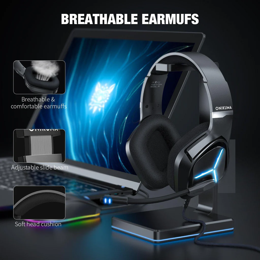 ONIKUMA Gaming Headset with Mic and Noise Canceling Gaming Headphone Wired Blue Light for PS4 | X9_4